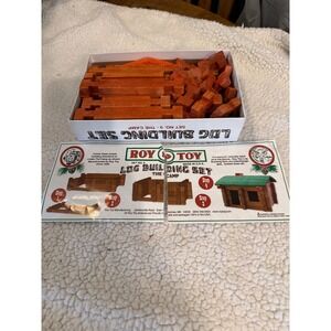 Roy Toy Set No 9 The Camp Wooden Log Building Set 37 Pieces Made in USA Cabin